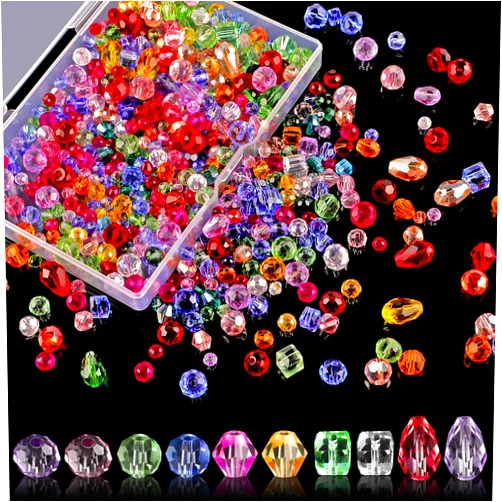 NIUBIER Crystal Beads, 600 Pcs Glass Beads, Assorted Crystal Beads for Jewelry Making, Rondelle Jewelry Beads with Container Box, Glass Beads Bulk for DIY Necklace Bracelet Earring(4/6/8mm, Mixed Color)