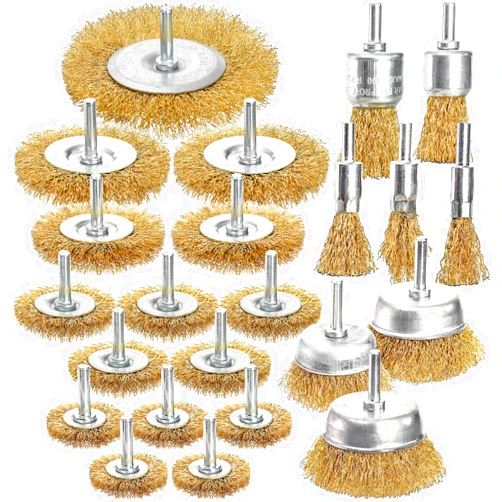 Elsjoy 23 Pack Wire Wheel Brush for Drill, Brass Drill Wire Brush Set Carbon Steel Cup Brush Kit, Crimped Wire Cup Brush for Drill Attachments, Polishing, Rust Removal
