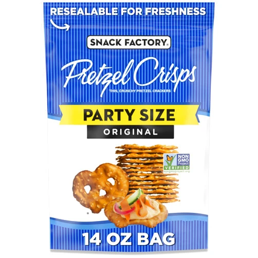 Snack Factory Original Pretzel Crisps, Non-GMO, 14 oz Party Size Bag