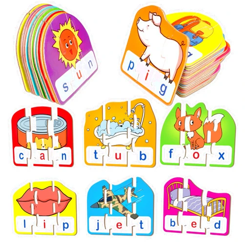 Kasfalci CVC Puzzle Cards for Kids,CVC Word Games,Phonics Games,Speech Therapy Toys for Toddlers,3 Alphabet Letter Word Puzzles,Learning Spelling Games,Preschool Kindergarten Classroom Must Haves