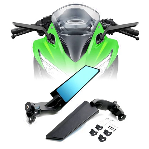 PACEWALKER Motorcycle Adjustable Aluminum Rearview Mirror Wind Wing Mirror Compatible with 2018-2022 KAWASAKI Ninja 400 650 ZX10R ZX6R ZX-636 Honda Suzuki(Anti-glare lens)