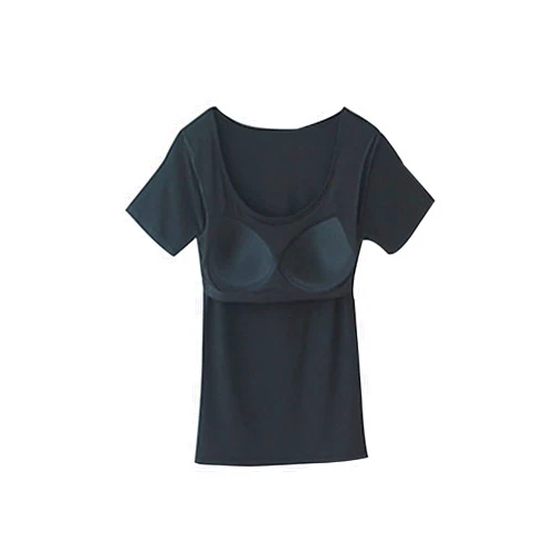 WUJNANG Built in Bra Tops Women Loose Fit Short Sleeve Wear Summer Padded Bra Breathable Lounge T-Shirts,Black-1X