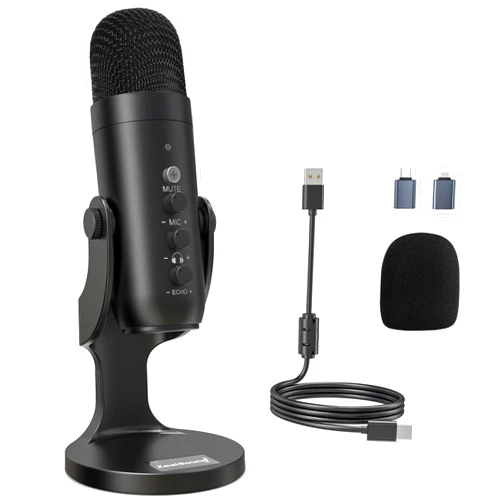 ZealSound USB Microphone,Condenser Computer PC Mic,Plug&Play Gaming Microphones for PS 4&5.Headphone Output&Volume Control,Mic Gain Control,Mute Button Vocal,YouTube Podcast on Mac&Windows(Black)