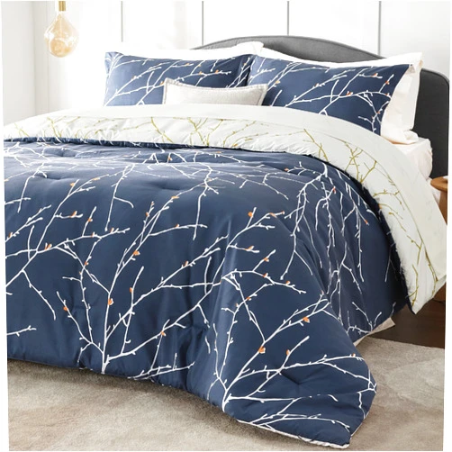 Bedsure King Comforter Sets - 7 Pieces Floral Navy Blue Bed Set, Tree Branch Pattern Printed Bed in a Bag King with Comforter, Sheets, Pillowcases & Shams
