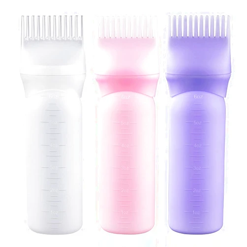 Cosywell Root Comb Applicator Bottle 6 Ounce Hair Dye Applicator Brush 3 Pack for Hair Root Comb Color with Graduated Scale(Pink White Purple)