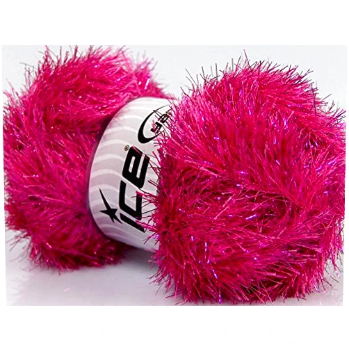 Ice Large 100 Gram Skein Fuchsia Pink Eyelash Dazzle Metallic Eyelash Yarn