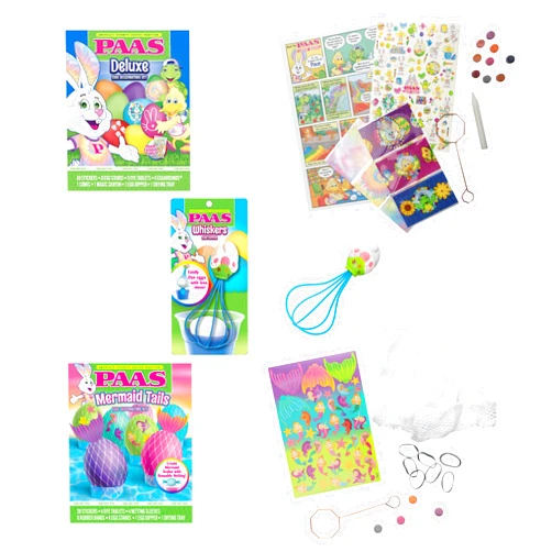 PAAS Easter Egg Decorating Bundle, Includes 1 Deluxe Kit, 1 Mermaid Tails Egg Dying Kit, and PAAS Whiskers for Easy Egg Dying, Food Safe Dye for Family Easter Activity (3 Piece Bundle)