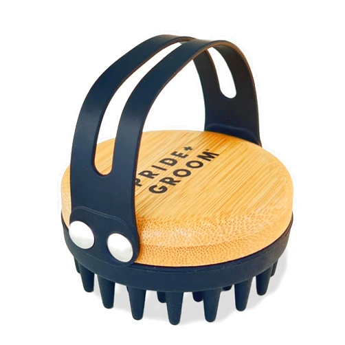Pride and Groom Bath Brush – Dog Brush with Silicone Teeth & Bamboo Base to Release Debris & Undercoat, Stimulate Natural Skin Oils, Detangle, & Massage in and out of Tub for Healthy Coat