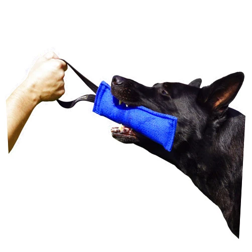 DINGO GEAR WWW.DINGOGEAR.COM 1977 Dingo Gear French Linen tug Toy for Dog, Bumper Toy for Training, Agility, tug of war, bite Pillow for Strong Dog, 1handle 11in Blue S00061