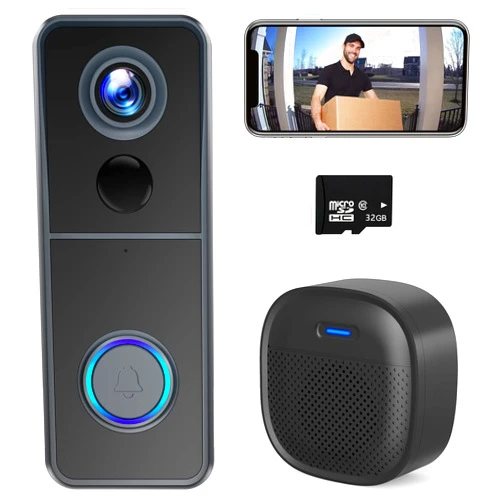 XTU WiFi Video Doorbell Camera, Wireless Doorbell Camera with Chime, 1080P HD, 2-Way Audio, Motion Detection, IP65 Waterproof, No Monthly Fees and 32GB SD Card Pre-installed