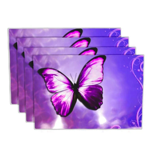 XALOGEER Purple Butterfly Placemats Set of 4 Magical Butterfly Placemats Linen Washable Place Mats Rectangular Cloth Table Mat for Party Kitchen Dining Decoration Indoor Outdoor, 12x18 inch