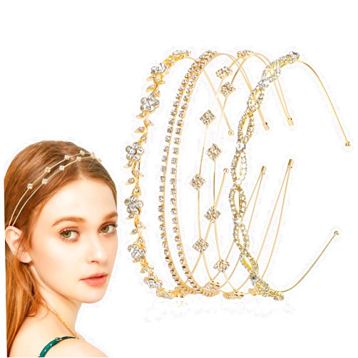 Tyqour Rhinestones Headbands For Women's Hair Wedding Hair Accessories, Gold Metal Flower Girl Headband, Sparkly Fancy Headbands for Women, Crystal Headband Hair Accessories