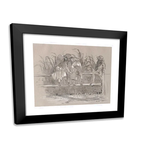 ArtDirect Winslow Homer 23x20 Black Modern Framed Art Print Titled Children Sitting on a Fence