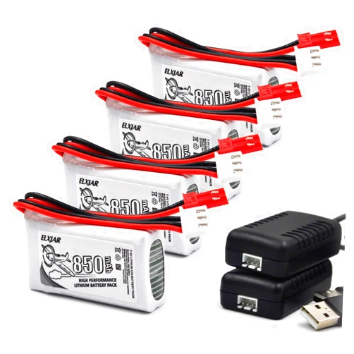 Coonyard (4-Pack) 7.4V 850mAh 20C Lipo Battery 782642 JST Plug for UDI U829A U829X MJX X600 Remote Control Car Boat Drone