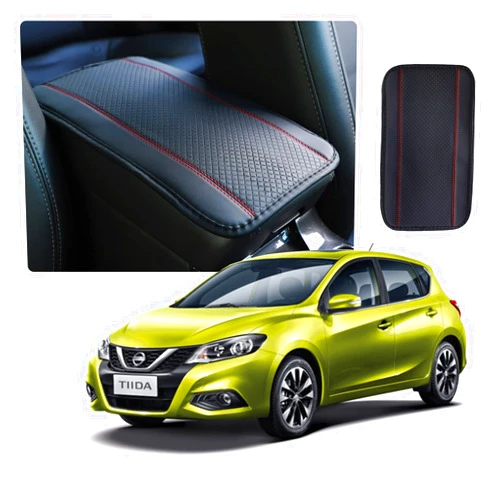 Dewkou Pack-1 Car Armrest Box Mat, Soft and Waterproof Car Armrest Cover Mat, Four Seasons Universal Fiber Leather Armrest Cover, Vehicle Center Console Mat for Most Cars, Car Accessories (Red)