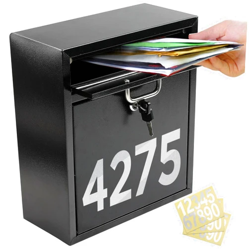 LITGURU Large Locking Mailbox - Wall Mount Mailbox for Outside with Lock, 3 Sets of Mailbox Numbers Stickers, Black（12 x 10.6 x 4.72 Inches）