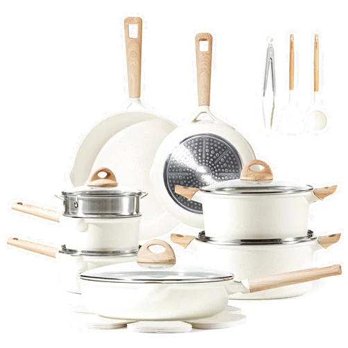 CAROTE 21pcs Pots and Pans Set Non Stick, Kitchen Cookware Sets, Easy to Clean Kitchen Induction Pots and Pans, Pot and Pan Sets for Cooking, Cream White…