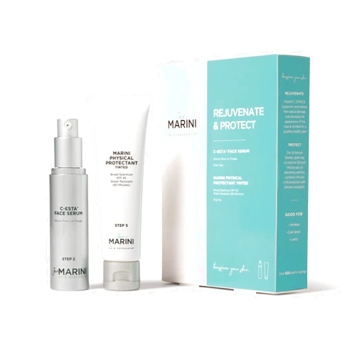 Jan Marini Skin Research Rejuvenate & Protect Bundle w/C-Esta Face Serum (1 oz) & Marini Physical Protectant SPF 45 (2 oz) - Vitamin C Face Serum & Tinted Sunscreen for Face
