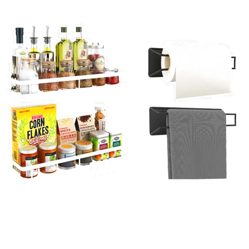 Couwilson 15.7in 2Pack Spice Rack Organizer Wall Mount & and 2Pack Magnetic Paper Towel Holder