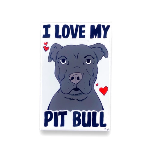 The Cloudy Corgi I Love My Pit Bull Magnet, Funny Cartoon Pet Portrait Gift, Retro Art Kitchen & Office Decor 2x3