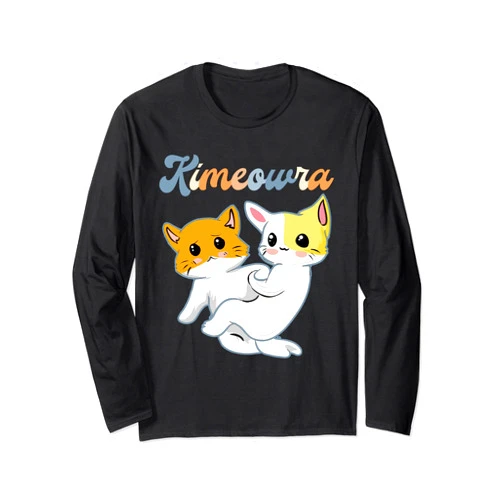 Vintage Cute Cat Brazilian Jiu Jitsu Kimura Funny Jiu Jitsu Cat Mom Kawaii Cat Lover Kimura BJJ Kimeowra Long Sleeve T-Shirt