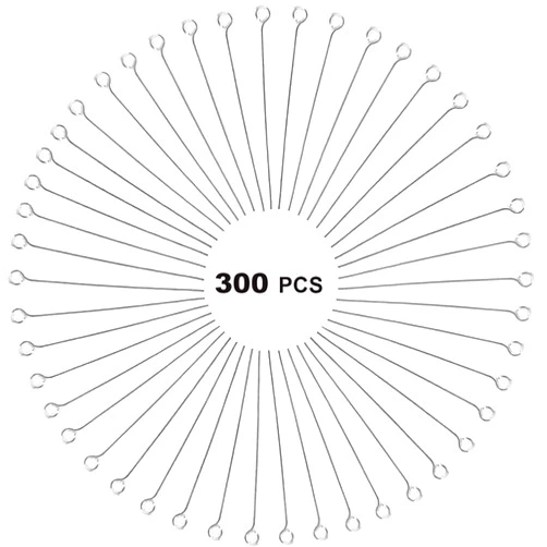 None Brand 300 Pcs 1.6 Inch 304 Stainless Steel Open Eye Pins Headpins for Jewelry Necklace Making, (Silver)