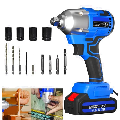 JAOSY Impact Wrench, Cordless Impact Wrench with 1/2 inch Driver 21V 420N.m Torque with 4 Sockets, 14mm 17mm 19mm 21mm, Brushless Motor, and 1PCS Battery 6000mAh Li-Ion for Car Wheel