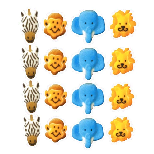 NCS Jungle Zoo Animals - Monkey, Lion, Zebra and Elephant Edible Sugar Cake Toppers, 12 Count