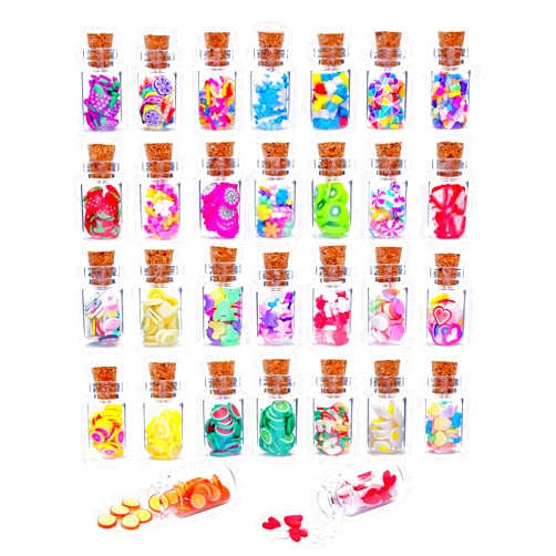 HKLMRO 30PCS Cute Miniature Dollhouse Food Jar Glass Bottle 1:12 Pretend Play Doll House Kitchen Decoration 1:6 Lovely Mini Fruit Simulation Scene Candy Snack Model Game Party Toy for Adults Teenagers