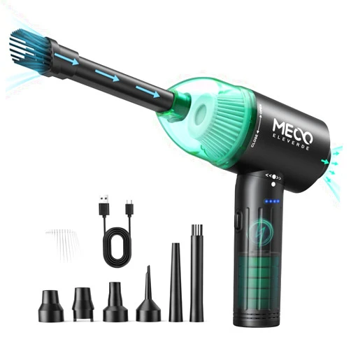 MECO ELEVERDE Electric Compressed Air Duster & Vacuum, MECO Electric Air Blower, 4 in 1 Function Powerful 3-Gear to 90000RPM/12000PA Keyboard Cleaner, Rechargeable Cordless Air Duster for Computer/Car/Pet Hair
