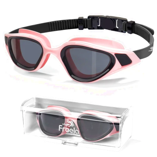Freela Polarized Unisex Adult Swimming Goggles, UV400 Protection Anti Fog 180° Wide Clear View for Men Women Youth