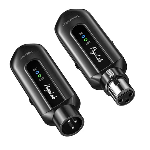 POGOLAB Wireless Microphone Transmitter Receiver 2.4Ghz, XLR Microphone Wireless System, Rechargeable Wireless Mic Adapter for Audio Mixer, Dynamic Mic, 48V Phantom Power for Condenser Mic