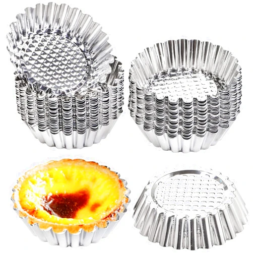 Dicunoy 30 PCS Egg Tart Mold for Baking, 3.8 Inch Stainless Steel Mini Tart Tin Pans, Ensaymada Molder Filipino, Pie Tartlet Cupcake Cake Muffin Mold