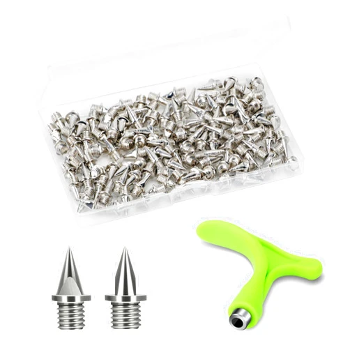 Nuolifee 3/8 Inch Track Spikes, 120 Pieces Steel Shoe Spikes Replacements and Spike Wrench for Sports Running Track Shoes