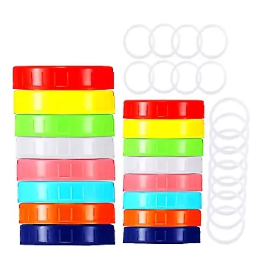 TINMIX Canning Lids - 8 PCS WIDE Mouth & 8PCS REGULAR Mouth Mason Jar Lids with Silicone Seals Rings for Ball, Kerr and More - Leak-Proof and Food Grade Colored Plastic Storage Caps for Mason/Canning Jars