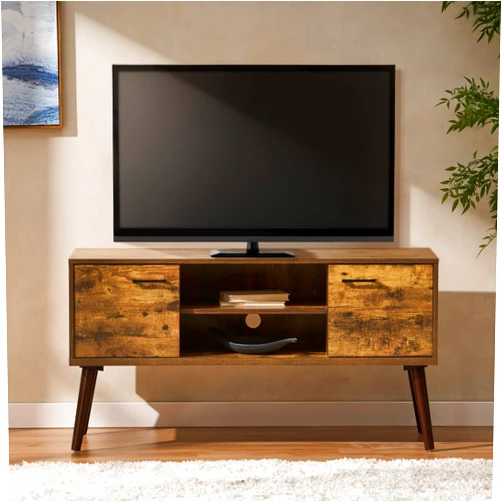 Jubite Modern TV Stand, Mid-Century Entertainment Center with Storage Cabinets and Open Shelves, 47.5