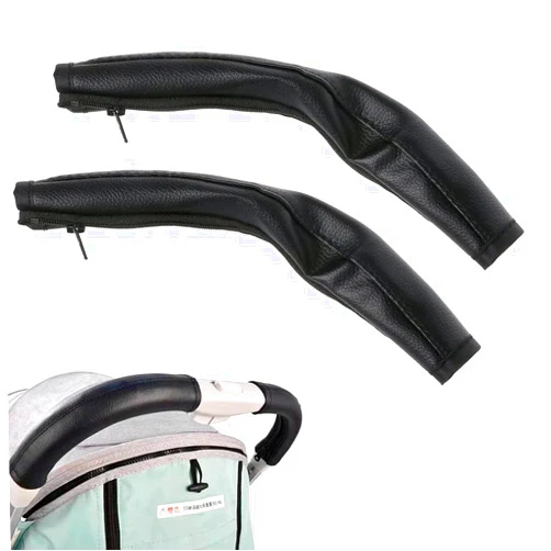 Zhouocea Baby Stroller Armrest Protective Cover, 2 Pcs Pushchair Handle Covers with Zipped Leather Baby Pushchair Strap Covers Baby Stroller Handle Covers(Black) (18 * 10.5 * 1.5)