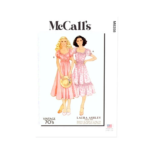 McCall's Misses' 1970's Vintage Wrap Dress Sewing Pattern Kit by Laura Ashley, Design Code M8358, Sizes 16-18-20-22-24
