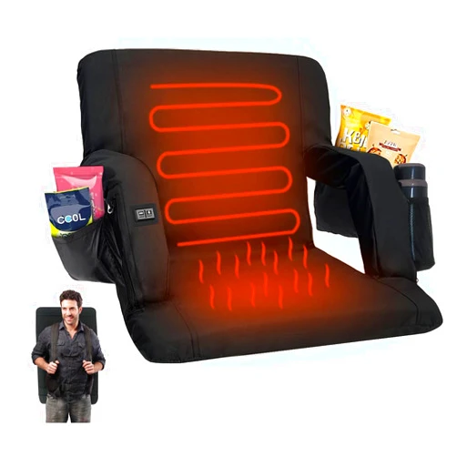 JUICYRAUL Double Heated Portable Reclining Bleachers Back Chair, Stadium Seats with Heated Back and Cushion, Outdoor Chair Cushion, Beach Chair , Stadium Chair with Back and Arm Support for Sport Events