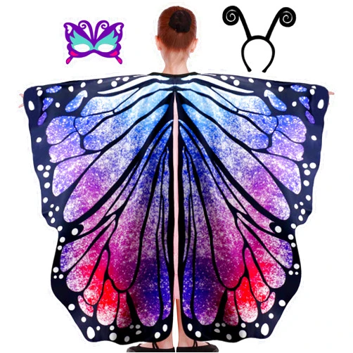 D.Q.Z Kids Fairy Monarch-Butterfly-Wings-Costumes for Girls, Children’s-Butterfly-Wings Cape & Headband, Halloween Dress-Up