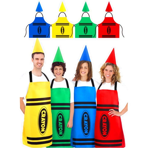 Funnysoft 4 Set Crayon Costume Color Crayon Apron and Funny Gnome Cone Hats Crayon Costume Set for Adults Family Halloween Costumes Fancy Dress Funny Outfit for Halloween Cosplay Dress up