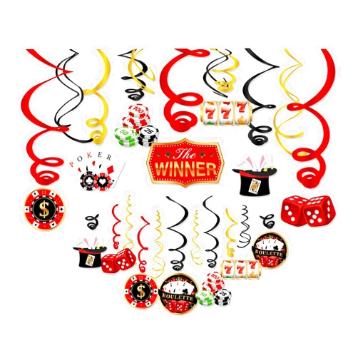 CC HOME 30Pack Casino Poker Card Hanging Swirls Club Bar Game Play Cards Ceiling Streamer Birthday Party Decorations Las Vegas Themed Party Favors for Holiday Baby Shower Home Decoration