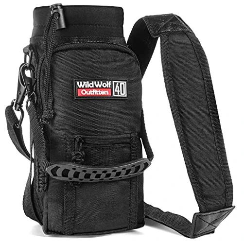 Wild Wolf Outfitters - #1 Best Water Bottle Holder for 40 oz Bottles - Carry, Protect and Insulate Your Flask with This Military Grade Carrier w/ 2 Pockets and an Adjustable Padded Shoulder Strap.