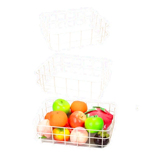 TIEYIPIN Metal Wire Food Storage Basket Organizer with Removable Plastic Liner, Food Storage Trays for Organizing Kitchen Cabinets, Pantry Shelf, Bathroom, Laundry Room - Set of 3 (White)