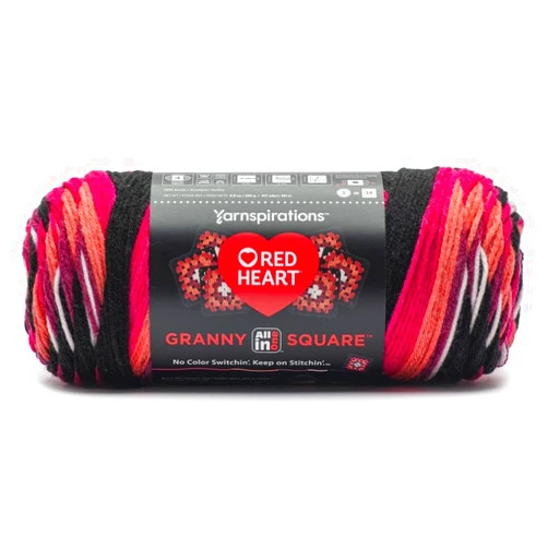 Red Heart All in One Granny Square-Black - Carnation Code