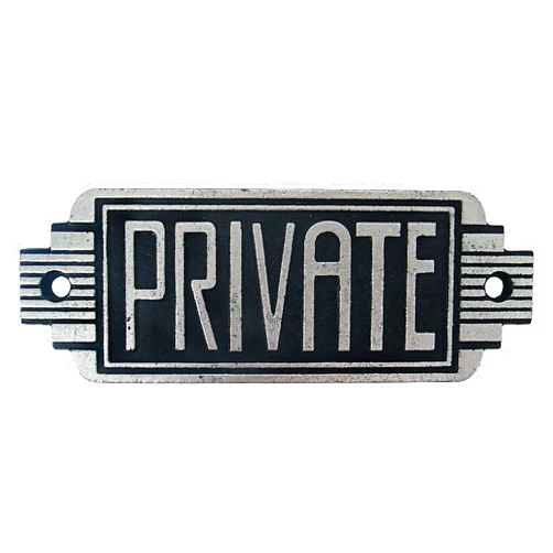 Design Toscano Streamlined Art Deco Cast Iron Private Room Door Sign 6.5 Inch