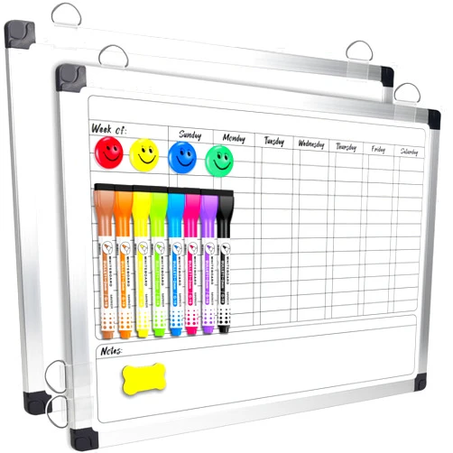EAONE 16 x 12 in Magnetic Dry Erase Chore Chart & Whiteboard for Kids/Teens/Adults, Double Sided Chore Board Weekly Calendar for Wall with Aluminum Frame, 8 Markers, 4 Magnetic Pins & 1 Eraser