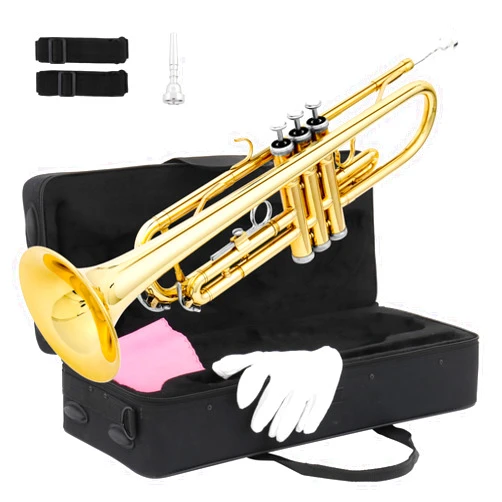 Ktaxon Bb Standard Trumpet for Beginners,Trumpet for Student with Hard Case,7C Mouthpiece,Cleaning Cloth,Gloves,Brass Instruments for Kids and Adults(Gold)
