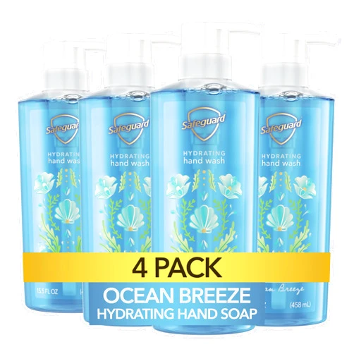 Safeguard Liquid Hand Soap, Micellar Deep Cleansing, Washes Away 99% Bacteria, Made with Natural Moisturizers, Enriched with Skin Conditioners, PH Balanced, Ocean Breeze Scent 15.5 oz (Pack of 4)