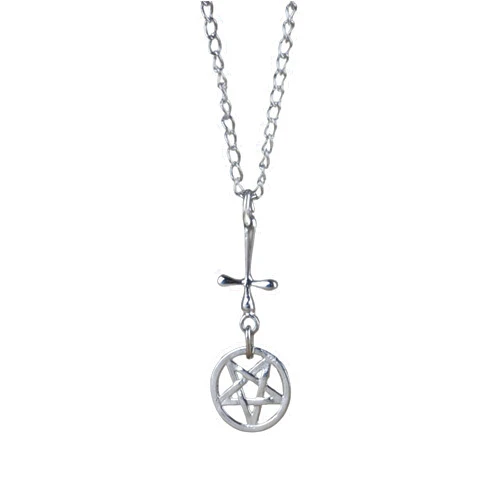 Coventum Pentacle Necklace Silver Color Pentacle Pendant Wiccan Pentacle Necklace Witchy Gift for Girls Like Grunge Necklace and Goth Necklaces Penctacle Jewelry with Silver Cross